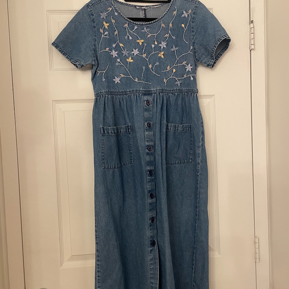 Embroidered Denim Kids Dress